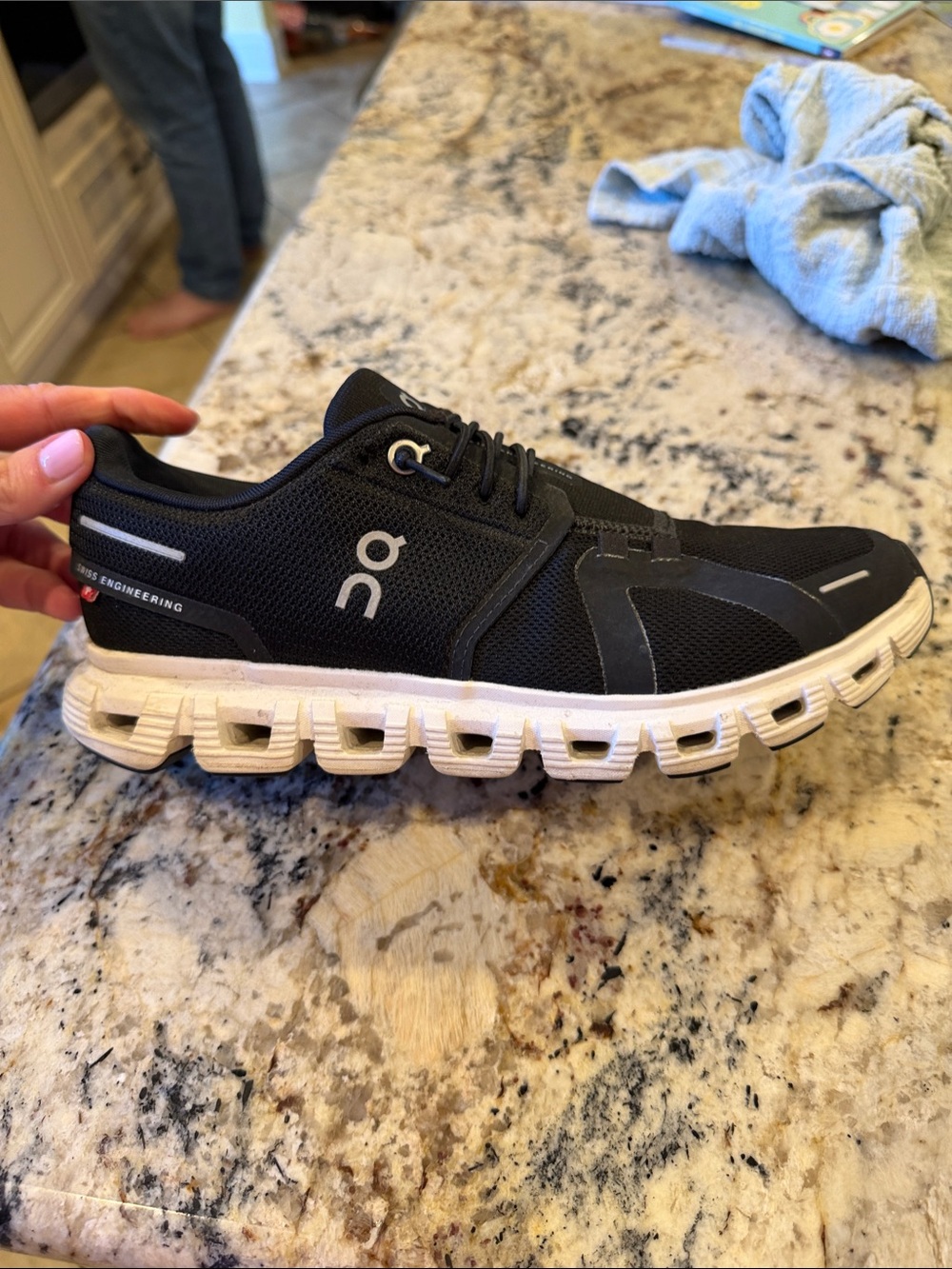 On Running Men's Black and White Cloud Athletic Shoe